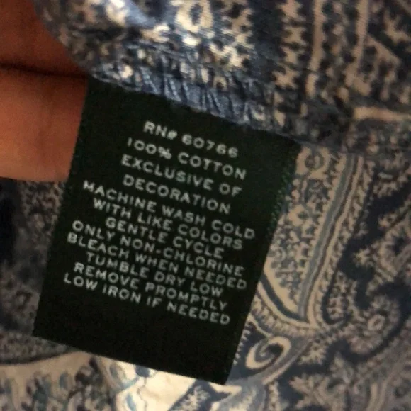 Lauren Ralph Lauren Button Down Collared Embroidered Logo Blouse Paisley Blue - Picture 7 of 8